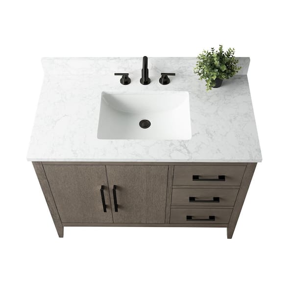 Vanity Art 42 in. W x 22 in. D x 34 in. H Single Sink Bathroom Vanity in Driftwood Gray with Engineered Marble Top
