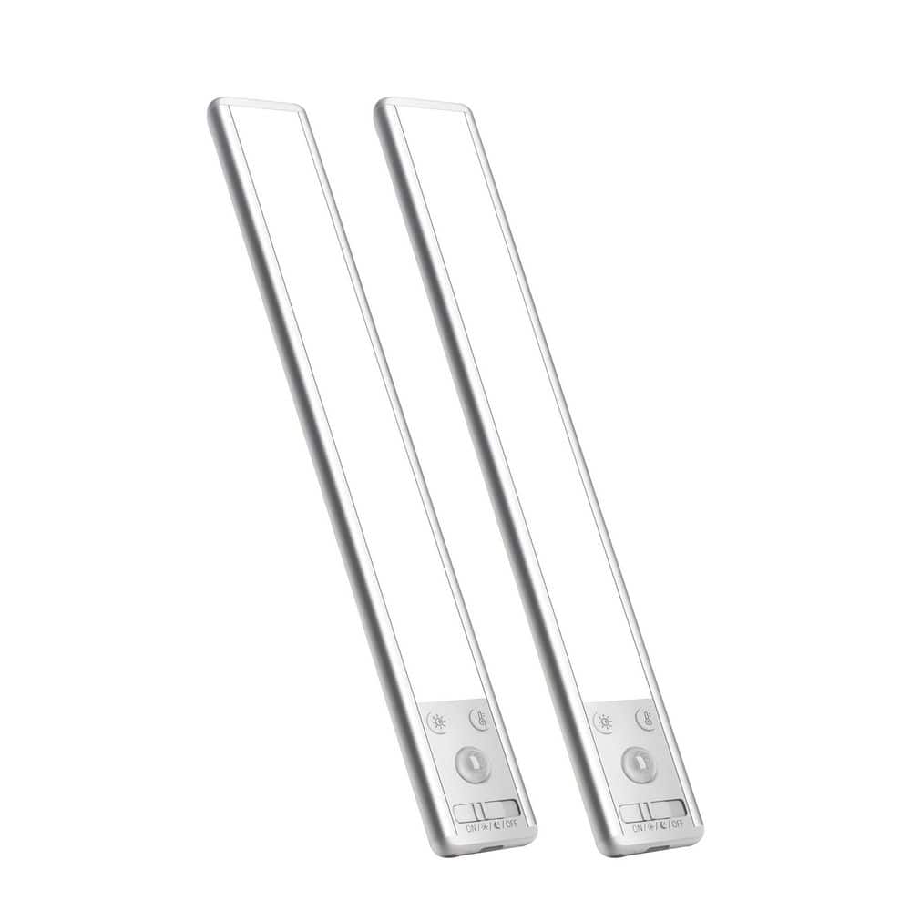 White LED Under Cabinet Lighting Lamp with Motion Sensor, Dimmable Magnetic Fixture for Kitchen, Closet, Stairs-2 Pack