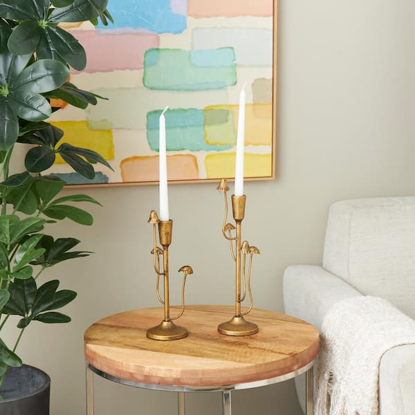 Litton Lane Gold Metal Abstract Mushroom Inspired Candle Holder (Set of 2)