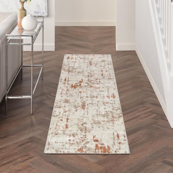 Concerto Ivory Rust 2 ft. x 6 ft. Abstract Contemporary Runner Area Rug