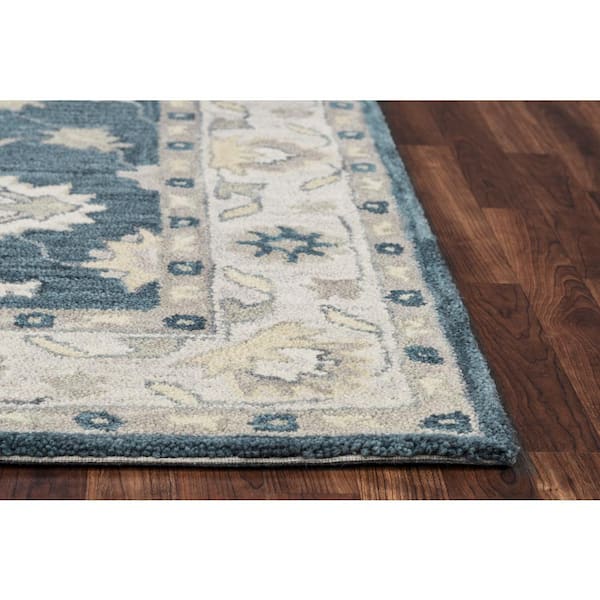 Unbranded - Napoli Blue/Ivory 9 ft. x 12 ft. Border/Floral/Persian Area Rug