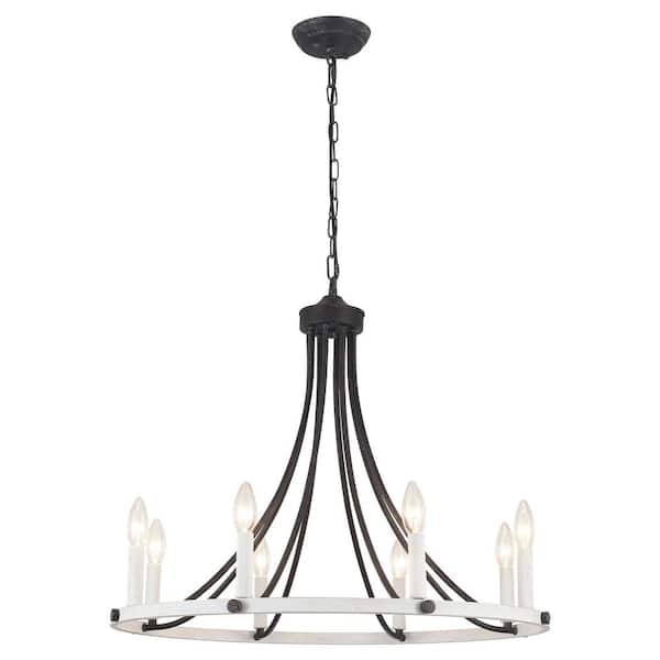 ADSENSTY 8-Light Antique Brown and Distressed White Modern Chandelier, Height Adjustable Light Fixture for Dinning Room