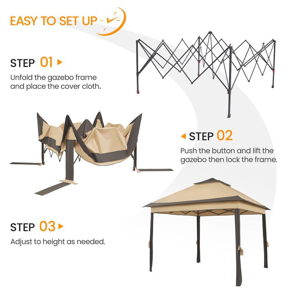 Beige and Brown 11x11 FT Adjustable Pop-Up Gazebo Tent
