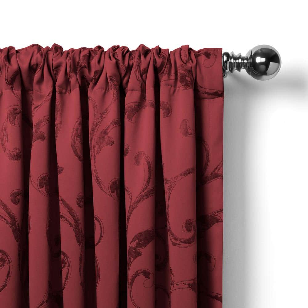 Rouge Wine Polyester Blackout Curtain Panel with Trim Embellishment