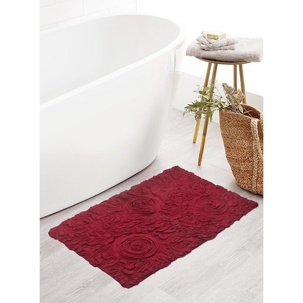 HOME WEAVERS INC Bell Flower Collection 100% Cotton Tufted Bath Rugs, 21 in. x34 in. Rectangle, Red