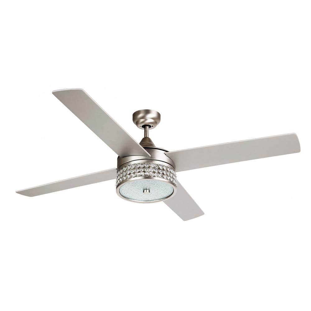 Parrot Uncle Cason 52 in. Indoor Satin Nickel Downrod Mount Crystal Ceiling Fan with Light Kit and Remote Control -  F6209110V