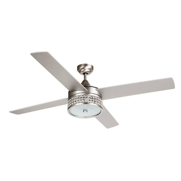 Parrot Uncle Cason 52 in. Indoor Satin Nickel Downrod Mount Crystal Ceiling Fan with Light Kit and Remote Control