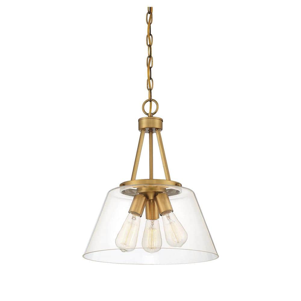 Calhoun Warm Brass 3-Light Clear Glass Pendant