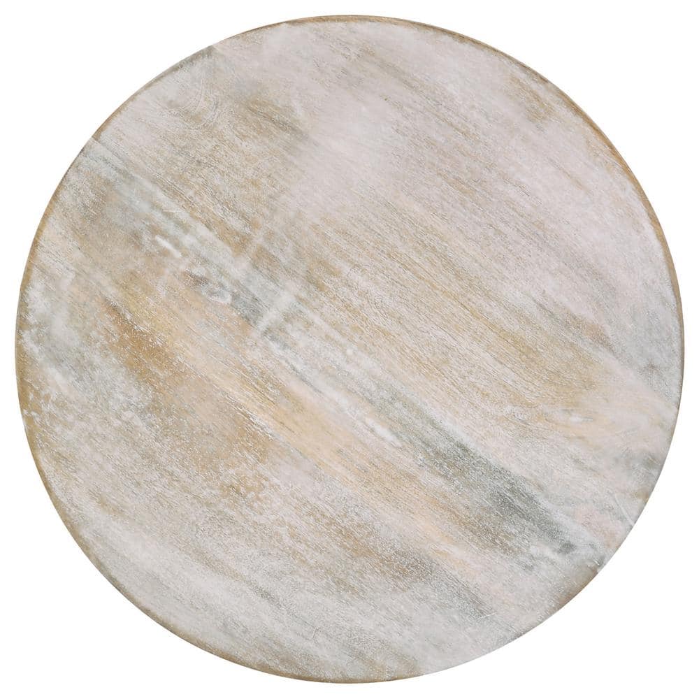 White Washed Mango Wood Round Pedestal Accent Table