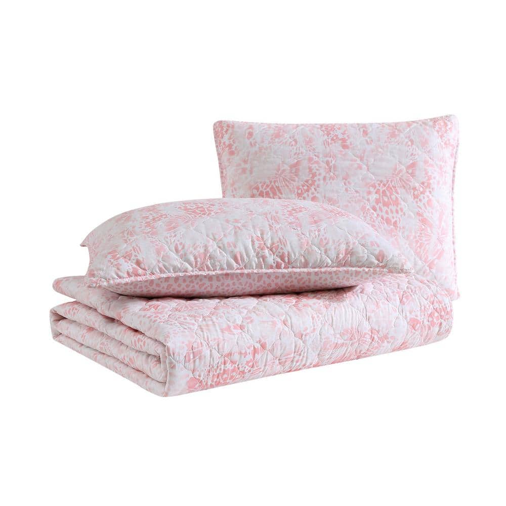 Full Pink Microfiber Reversible Quilt Set with Shams