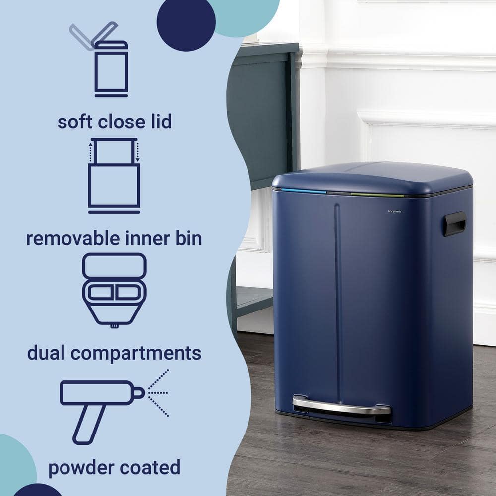 Denim Blue Stainless Steel 10.6-Gallon Step Trash Can