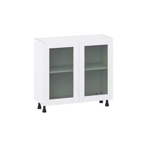 Bright White Shaker Assembled Shallow Base Kitchen Cabinet w/ Full Height Glass Door (36 in. W x 34.5 in. H x 14 in. D)
