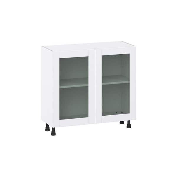 J COLLECTION 36 in. W x 14 in. D x 34.5 in. H Assembled Glass Door Base Kitchen Cabinet in Bright White