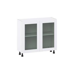 Bright White Shaker Assembled Shallow Base Kitchen Cabinet with Full High Glass Door (36 in. W x 34.5 in. H x 14 in. D)