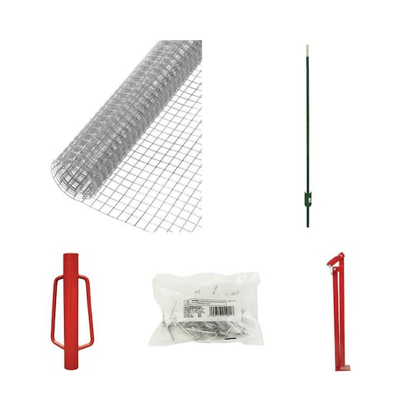 1/2in. Mesh Hardware Cloth, 5ft. T-Post, Post Driver, Clips, Puller