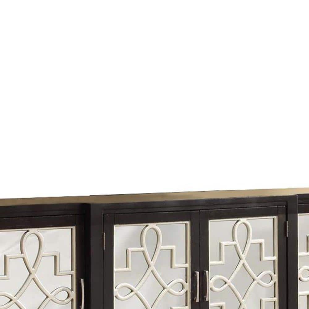 Elegant Mirrored Wine Storage Console with Brushed Gold Accents