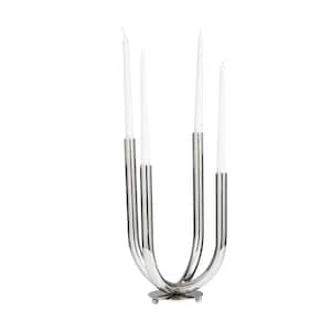 15 in. Silver Stainless Steel Abstract U-Shaped Candelabra