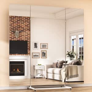 White 71 in. W x 71 in. H Tri-Fold Large Full Length Rolling Mirror on Wheels Movable Home Gym Mirror with Stand