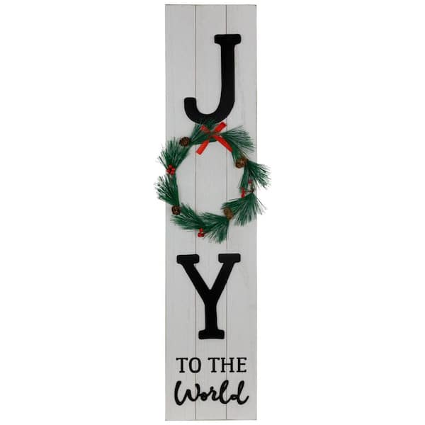 Northlight Joy to the World Christmas Porch Sign with Wreath - 35 .75 in.