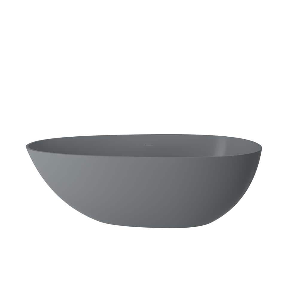 VANITYFUS 67 in. x 33 in. Stone Resin Solid Surface Non-Slip Freestanding  Soaking Bathtub with Brass Drain and Hose in Matte Gray VF-02-00567G - The  