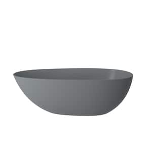 67 in. x 33 in. Stone Resin Solid Surface Non-Slip Freestanding Soaking Bathtub with Brass Drain and Hose in Matte Gray