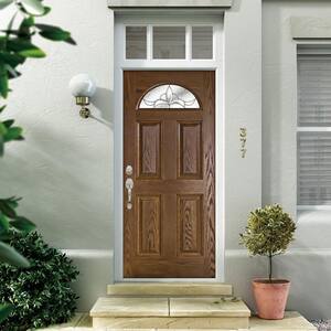 36 in. x 80 in. Andaman Medium Oak Right-Hand Inswing Fan Lite Decorative Fiberglass Prehung Front Door