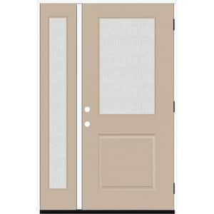 Legacy 51 in. W x 80 in. 1/2 Lite Rain Glass LHOS Primed Sandstone Finish Fiberglass Prehung Front Door with 12 in. SL