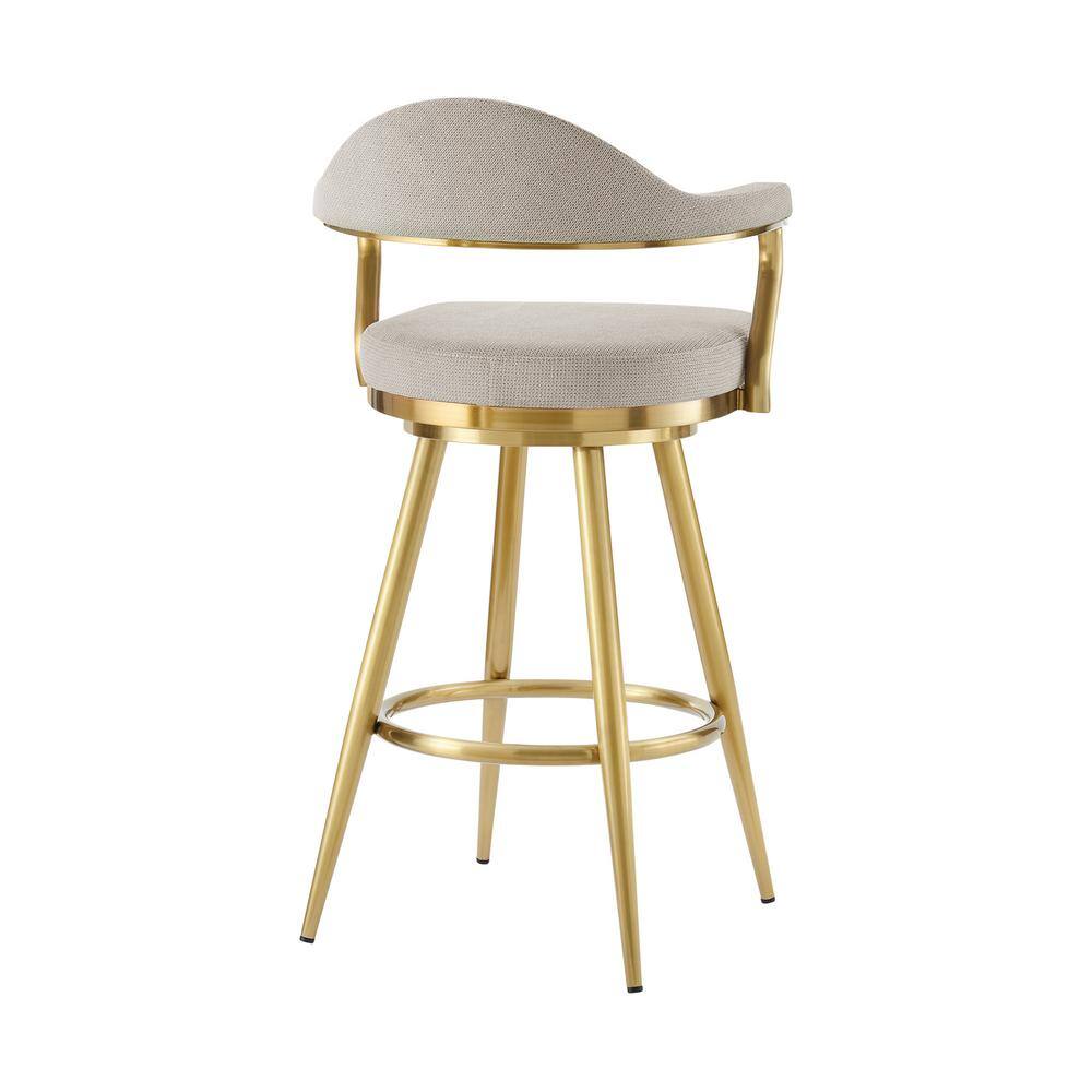 Justin 26" Taupe Swivel Counter Stool with Gold Metal Frame