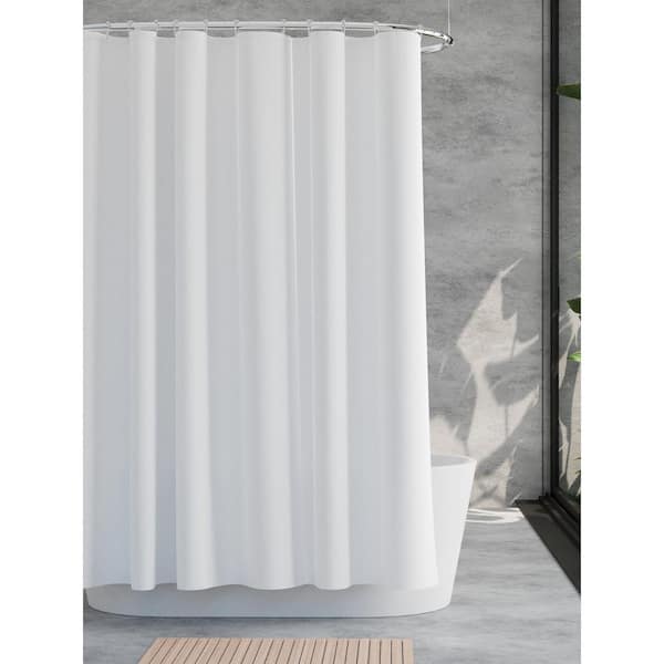72 in. L x 70 in. W 100% Waterproof Striped Fabric Shower Curtain Liner in White