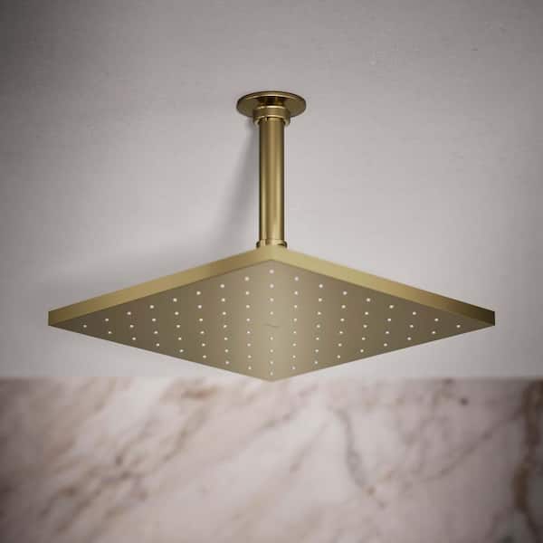 Contemporary Square 1-Spray Patterns 1.75 GPM 10 in. Ceiling Mount Rainhead Fixed Shower Head in Vibrant French Gold