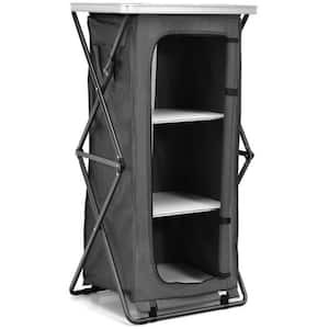 Folding Camping Table Camping Storage Cabinet with 3 Shelves and Carry Bag, L Size