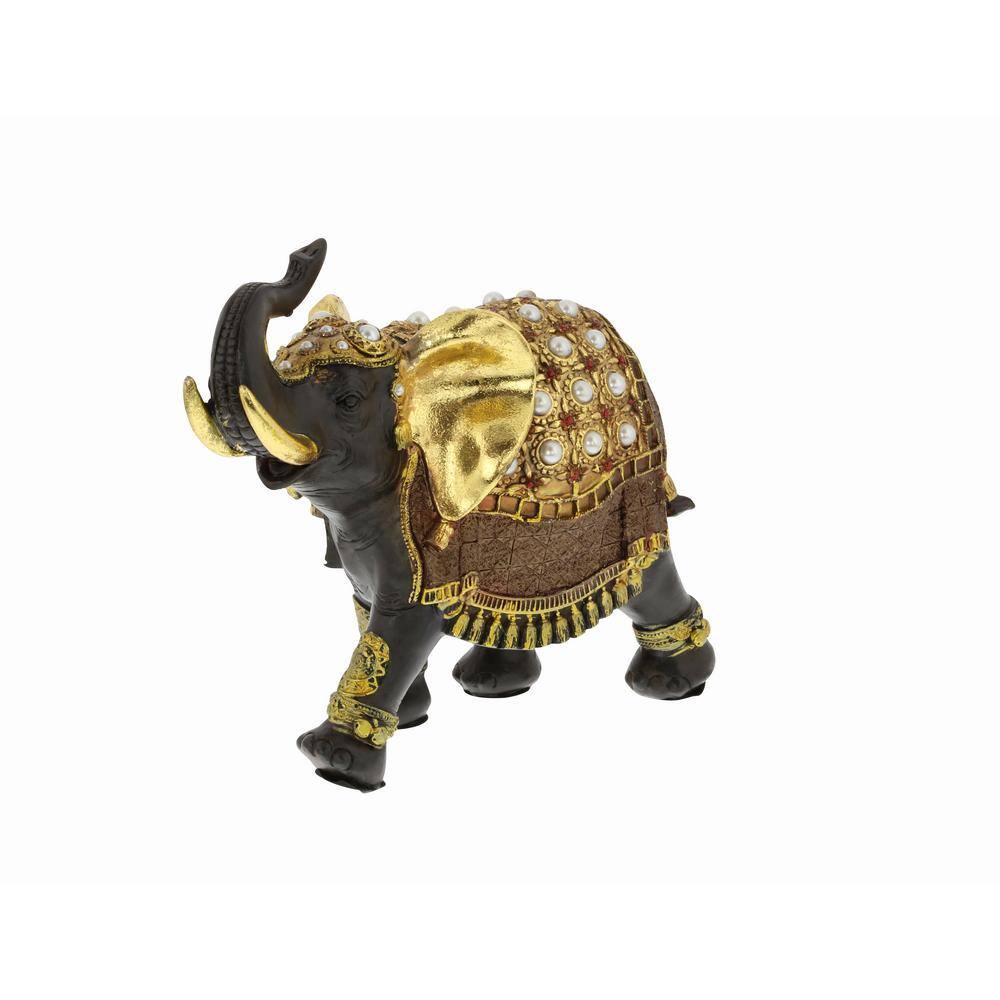 Gold and Brown Bejeweled Elephant Figurine with Rhinestones