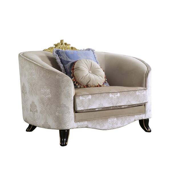 Acme Furniture Sheridan Cream Fabric Arm Chair with 2-Pillows