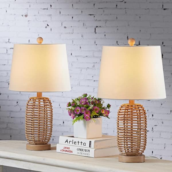 Heideman 21 in. Bedside Natural Rattan Table Lamp Set (Set Of 2)