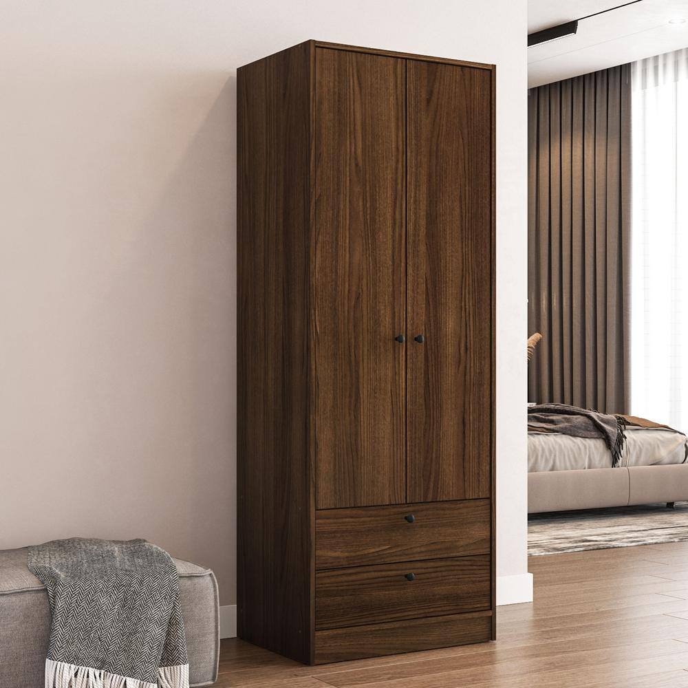 Polifurniture Denmark Walnut 24.5 in. Bedroom Armoire with 2Doors and