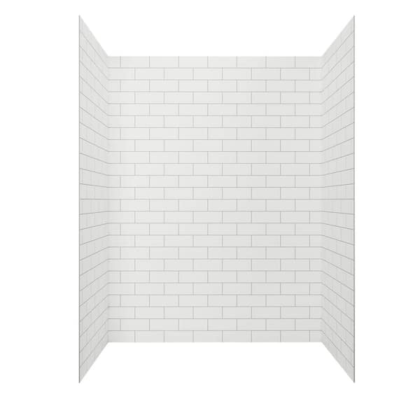 Alcove Shower Wall In White Subway Tile, How Thick Is Standard Subway Tile
