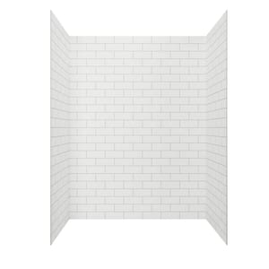 Passage 60 in. x 72 in. 2-Piece Glue-Up Alcove Shower Wall with Corner Shelf in White Subway Tile