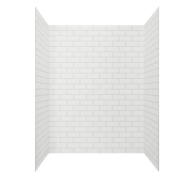 Passage 60 in. x 72 in. 2-Piece Glue-Up Alcove Shower Wall with Corner Shelf in White Subway Tile