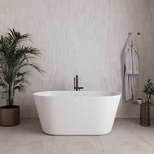 54 in. x 29 in. Acrylic Freestanding Soaking Bathtub in Glossy White with Brushed GunMetal Drain