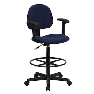 Navy Blue Patterned Fabric Ergonomic Drafting Chair with Height Adjustable Arms