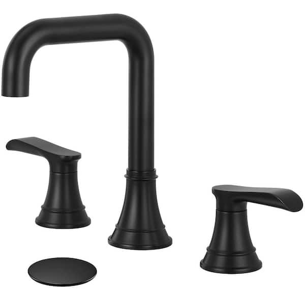 AKLFGN 8 in. Widespread Double-Handle Waterfall Bathroom Faucet with Pop-Up Drain in Matte Black