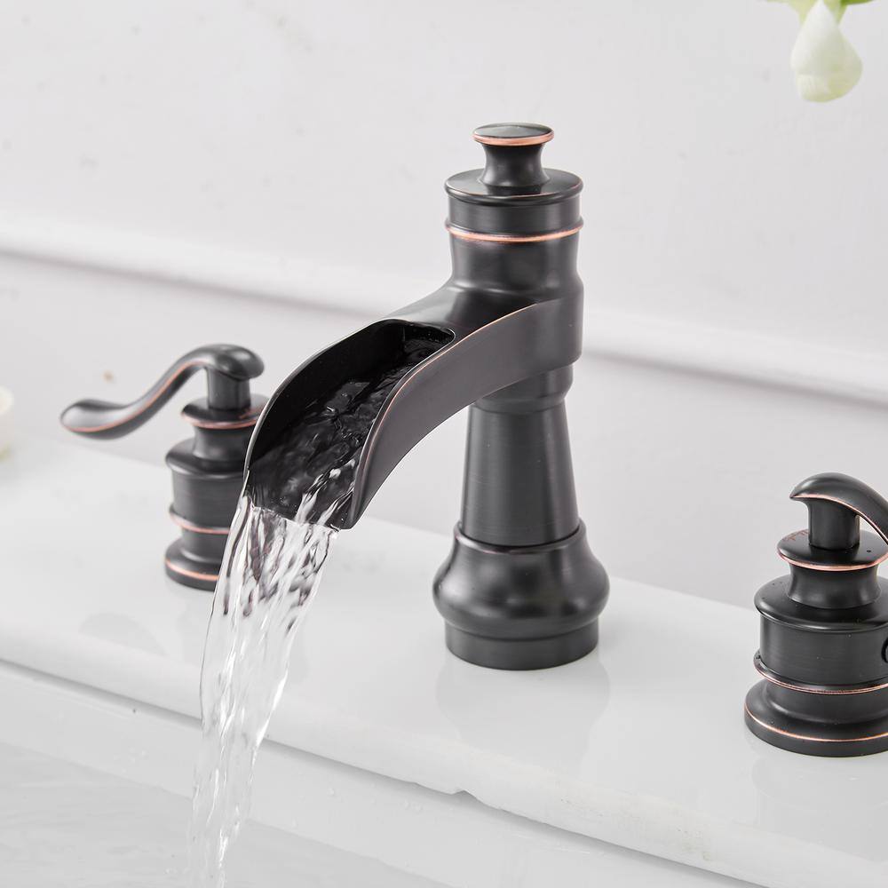 Oil Rubbed Bronze 8-Inch Widespread Bathroom Faucet with Waterfall Spout