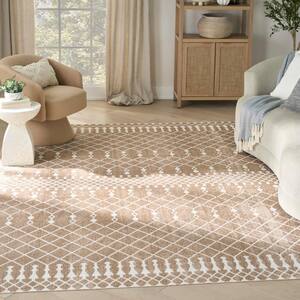 Astra Machine Washable Taupe 7 ft. x 9 ft. Moroccan Transitional Area Rug