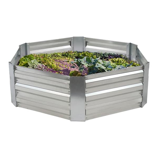 Sunnydaze 35 in. x 41 in. x 12.25 in. Galvanized Steel Hexagon-Shaped Raised Planter Bed Silver