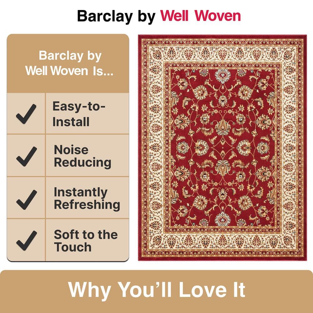 Reversible Easy Care Red Synthetic 47" Rectangular Area Rug