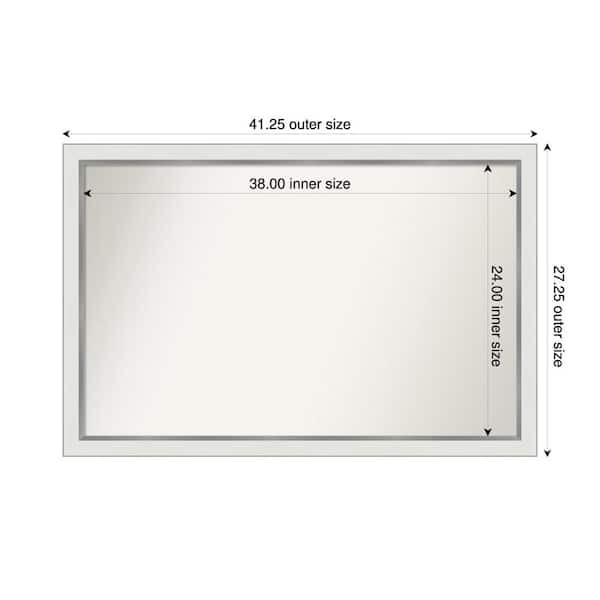 Amanti Art Medium Rectangle Satin White Silver Casual Mirror (27 in. H x 41 in. W)