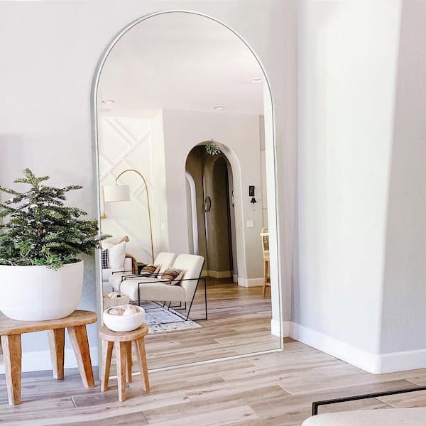 32 in. W x 71 in. H Oversized Aluminum Alloy Arch Full Length Sliver Wall Mounted/Standing Mirror Floor Mirror