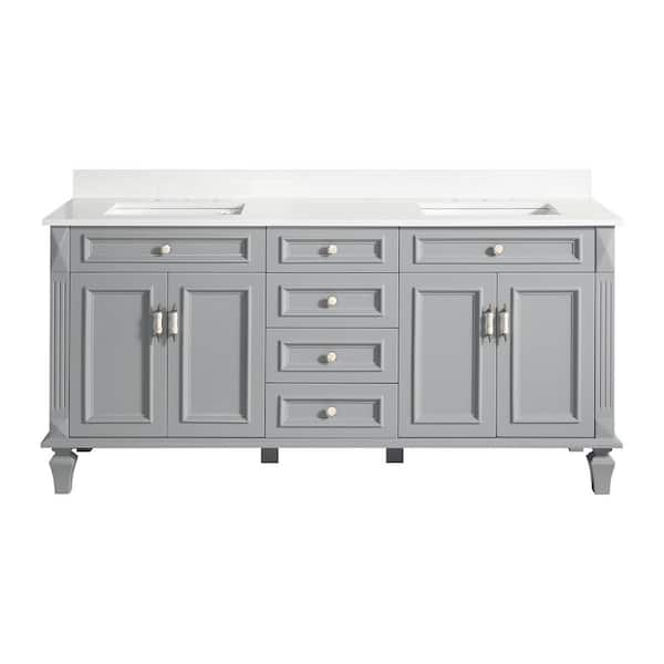 Artwood 70 in. W x 22 in. D x 35 in. H Freestanding Bath Vanity in Titanium Gray with Carrera White Vanity Top, 2-Basins