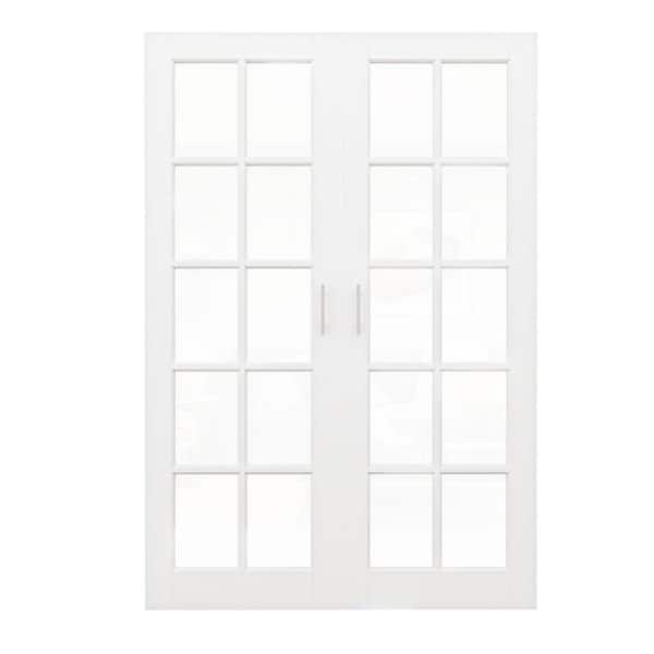 ARK DESIGN 56 in. x 80 in. 10 Lite Clear Glass White Solid Core French Door without Jamb Double Interior Door Slab with Ball Catch