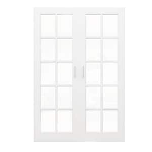 56 in. x 80 in. 10 Lite Clear Glass White Solid Core French Door without Jamb Double Interior Door Slab with Ball Catch